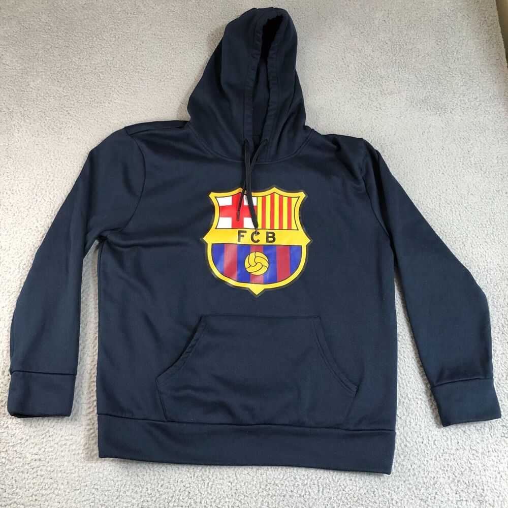 FC Barcelona Hoodie Men XL Navy Blue Sweatshirt‎ Sportswear Soccer Football Logo